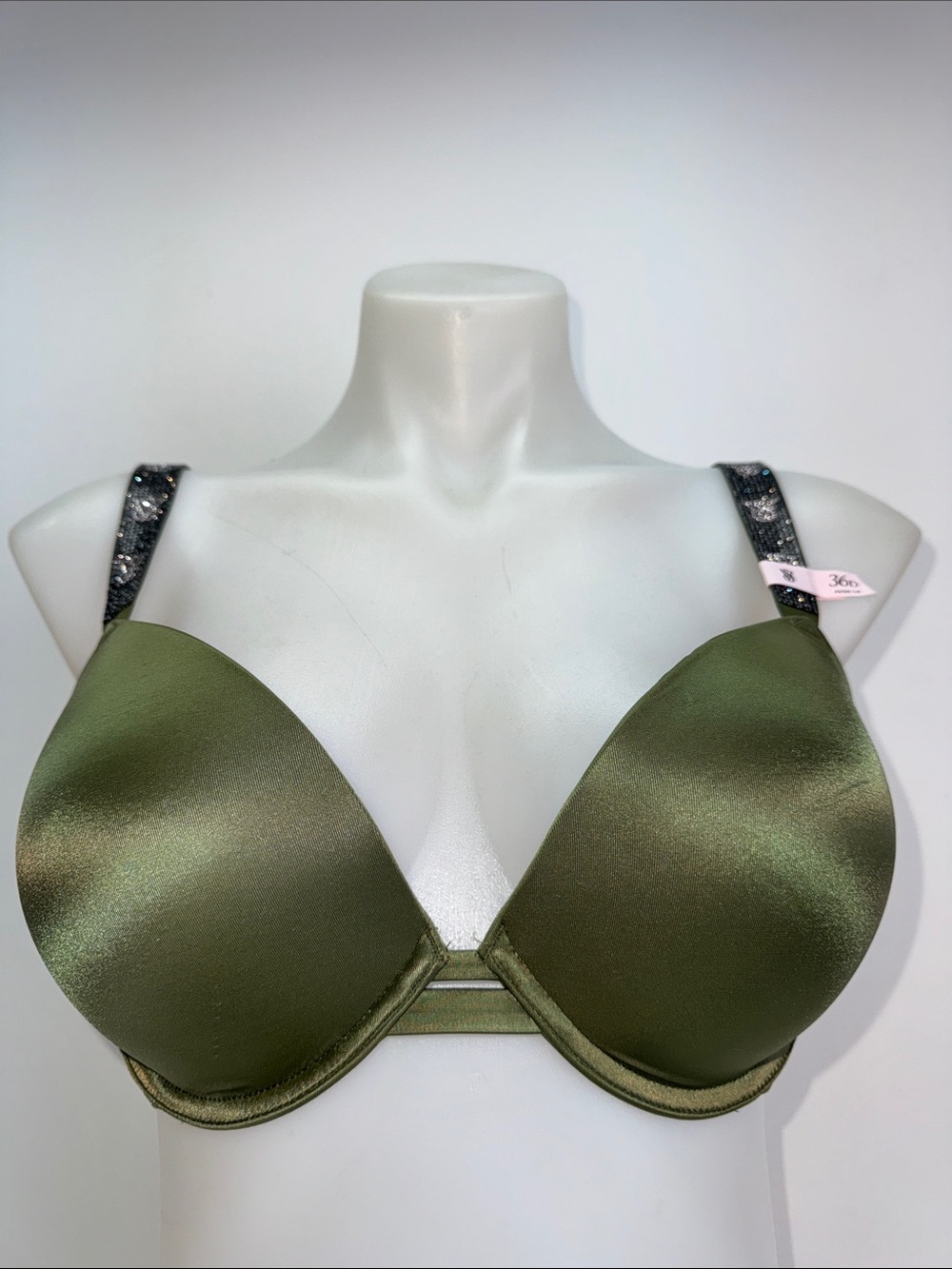 Victoria's Secret Olive Green Satin Push-Up Bra Sz 36D NWT